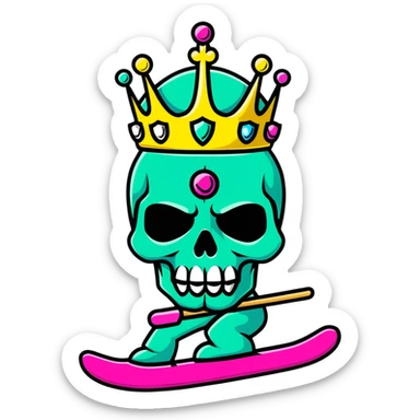 vibrant multicolored skull wearing a jeweled crown and bright colorful ski mask sticker