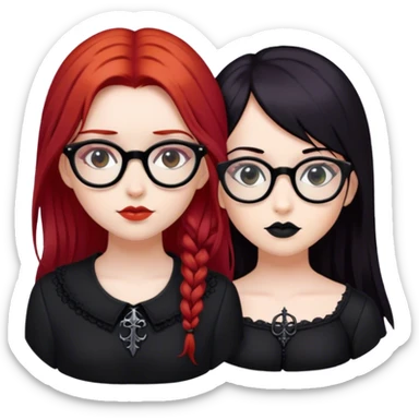 red hair girl, glasses and gothic with a black haired girl, basic sticker