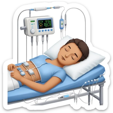 person sleeping with electrodes and monitoring equipment attached for a polysomnography sleep test sticker