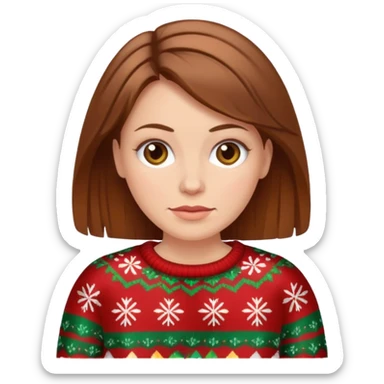 white woman with brown hair wearing an ugly sweater sticker