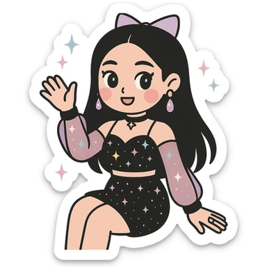 Transform the image into a K-pop retro disco style with a sparkly gothic outfit and a fun pose. Preserve the transparent background. sticker