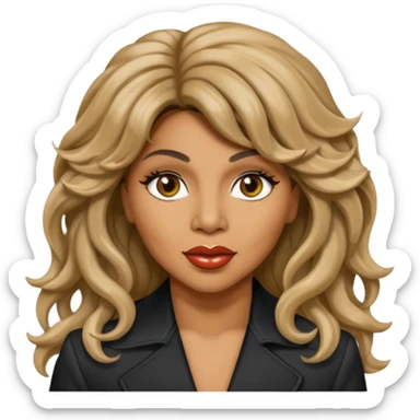 Tina Turner with  long wavy hair and makeup  sticker