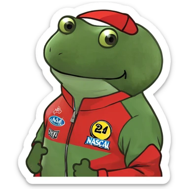 wearing a red nascar jacket sticker