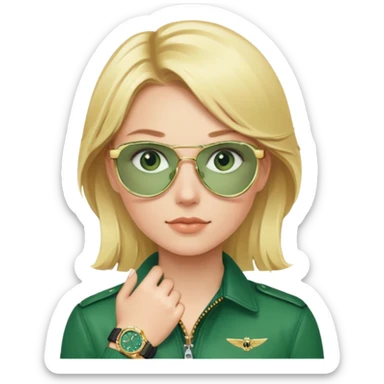 Breitling green faced watch on blonde girl wrist sticker