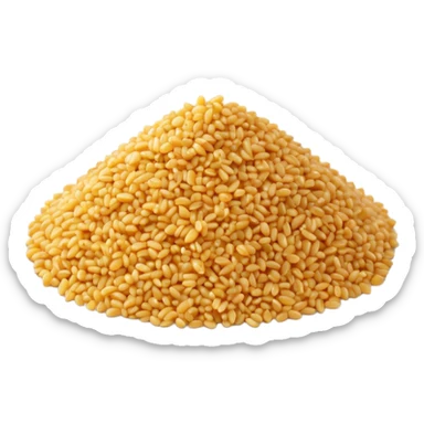 neat pile of cooked bulgur, light golden to beige, glossy, fluffy, grains distinct, no bowl, clean minimal 3D-rendered style, soft highlights and shadows, realistic yet stylized, transparent background, emoji scale sticker
