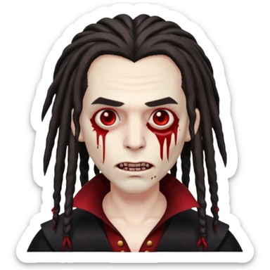Blood face vampire with dreads holding a skin 47 sticker