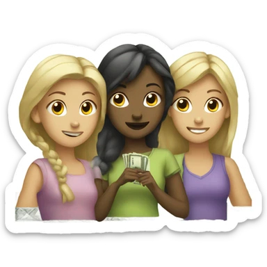 three girls with dollar bill sticker