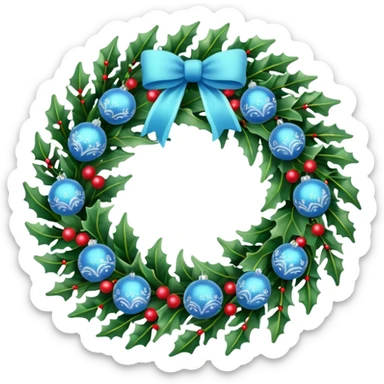 Simple and sweet Christmas wreath with light blue details sticker