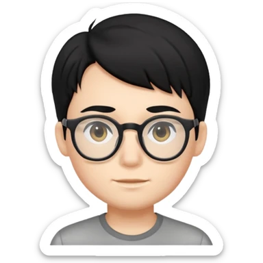 boy with black hair glasses and white face sticker