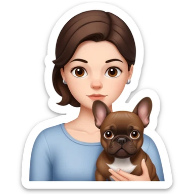Brunette girl with a brown french bulldog sticker