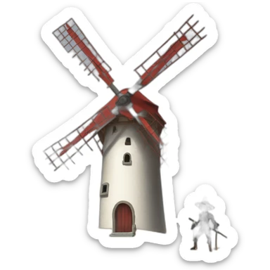 don quixote crushed underneath a windmill with his legs and feet sticking out like the wicked witch of the east in the wizard of oz sticker