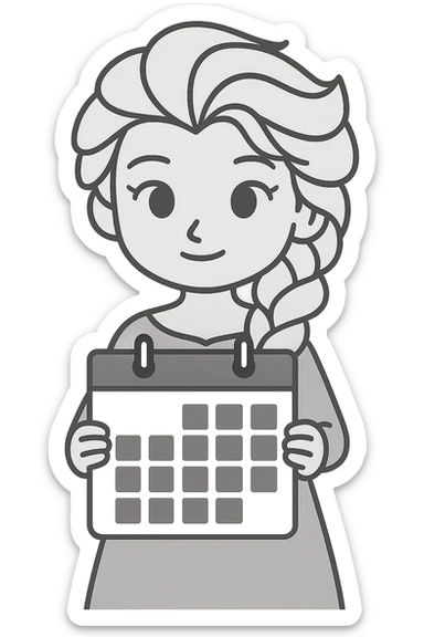 Elsa holding a calendar, modern and minimalistic feel, no background sticker