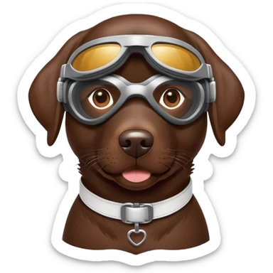Chocolate lab with racing goggles sticker