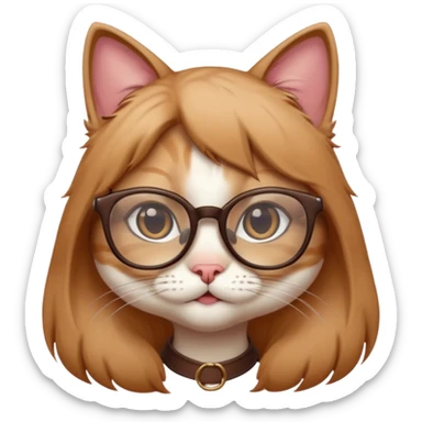 cute girl cat with really big, super thin-framed glasses sticker