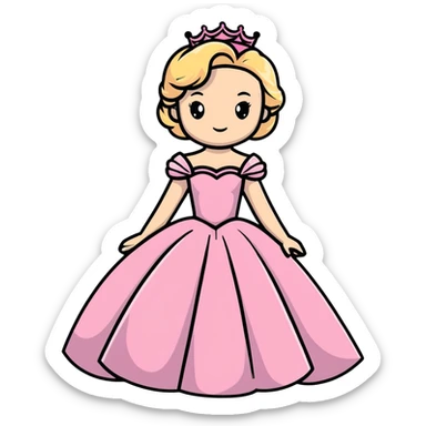 blonde princess holding her puffy pink ballgown dress sticker
