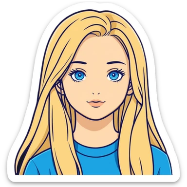 beautiful blond girl with long hair and blue eyes sticker