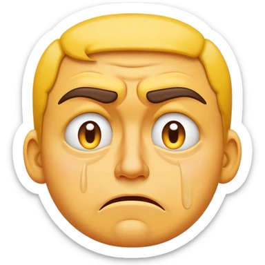 yellow face with furrowed brows, frown, tears streaming down, mad and crying sticker