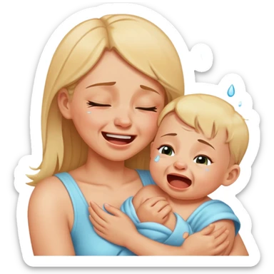 Baby crying and mom laughing sticker