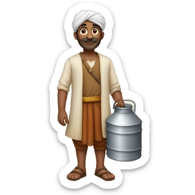 An indian man with a milk can in his hand sticker