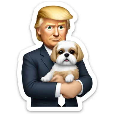 Donald trump holding a shih tzu dog in his arms sticker