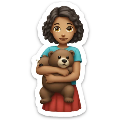 White Brazilian girl holding a bear sticker