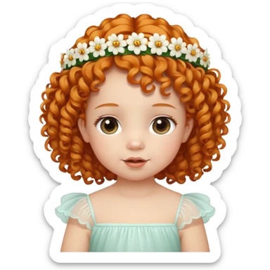 baby with flower tiara ginger curly hair sticker