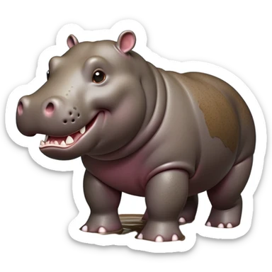 cinematic-hippo-realistic-full-body side view-standing on all fours-emoji,-massive-round-frame-partially-submerged-in-muddy-water,-wide-mouthed-grin-exposing-huge-teeth,-head-tilted-dramatically,-thick-greyish-brown-hide-glossy-from-water,-simplified-yet-realistic-focused-features,-highly-detailed,-glowing-with-an-almost-sarcastic-glow sticker