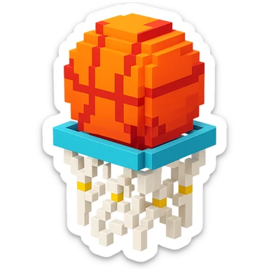 Voxel-style basketball in a net, variation 6 sticker