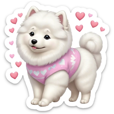 Samoyed in a pastel sweater with hearts is walking sticker