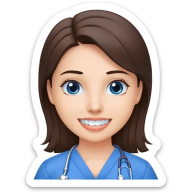 Brunette dental assistant in blue scrub without stethoscope  sticker