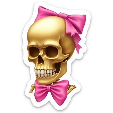 Gold Skeleton with pink bow on the side of its head sticker