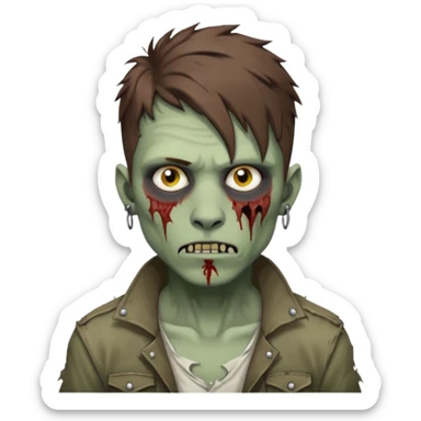 Masculine Zombie with lil bit curly medium brown hair in wolf cut hair style and bridge piercing  sticker