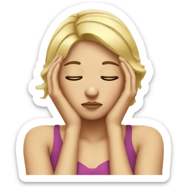 Blonde girl with headache hands on head frown  sticker