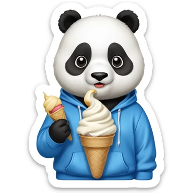 Panda eating ice cream in a blue hoodie sticker