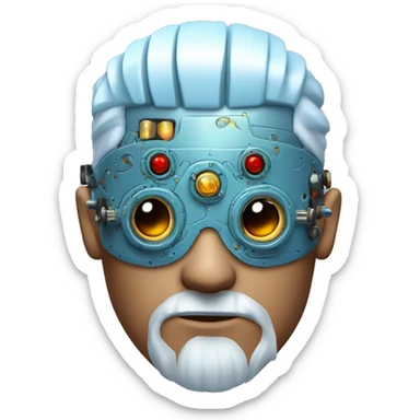  Short light blue haired male cyborg head with light blue beard, red steampunk goggles and circuits sticker