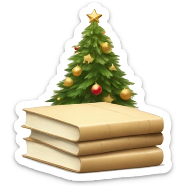 beautiful beige books under the christmas tree sticker