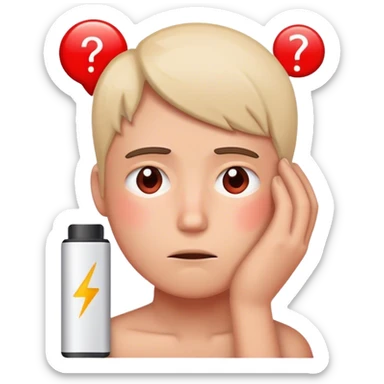 Red Low battery next to a tired person’s face sticker