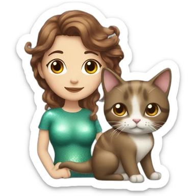 Mermaid with brown hair marries a cat sticker