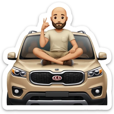 bald man with beard sitting on top of a Kia Mohave SUV sticker