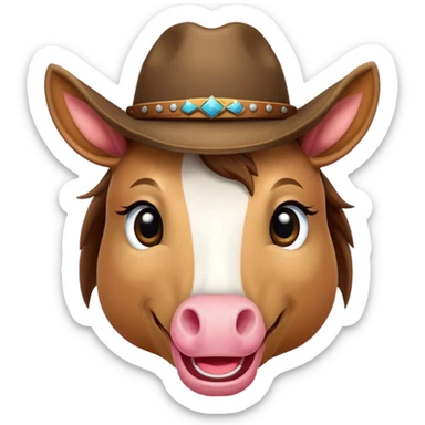 cute smile horse face wearing cowboy hat  sticker