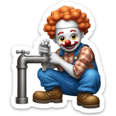 clown face emoji as a plumber sitting and fixing pipe sticker