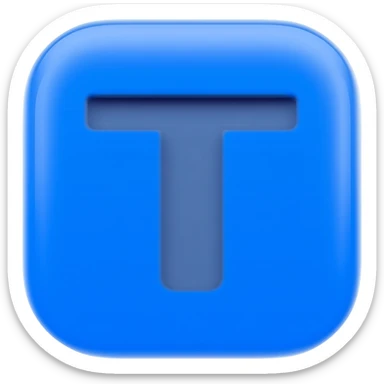 "3D premium,3D rounded-square icon in strong bleu with a beveled edge, bold serif letter 'T' centered, strong specular highlights, inner glow, 1024x1024, png" sticker