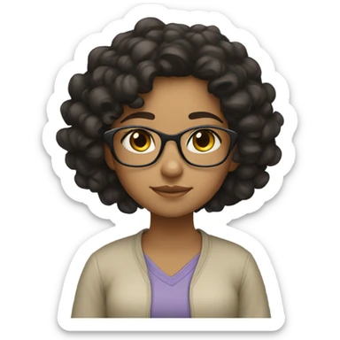 Praying girl curl dark hair tan olive skin glasses sticker