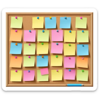 bulletin board with sticky notes pinned to it sticker