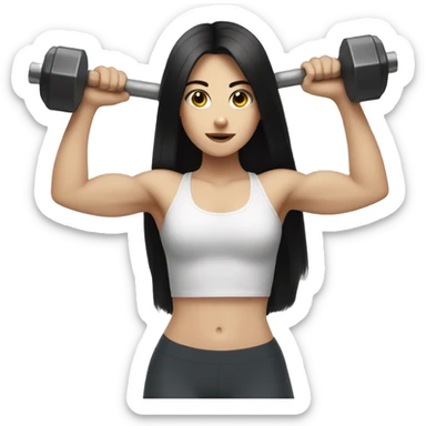 Pale girl with long black hair lifting weights sticker