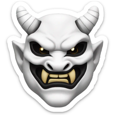 Japanese Dragon Oni Mask. White and Black. Looking Slightly Down. sticker