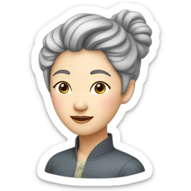 Chinese lady grey hair up side down pasture sticker