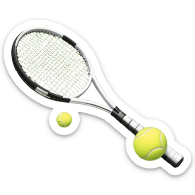 A tennis racket and ball on a grass or hardcourt surface, symbolizing the sport. The racket has a sleek design with tightly strung strings, while the bright tennis ball rests nearby, capturing the essence of precision, agility, and competition. sticker