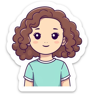 Curly brown hair girl white skin sticker
