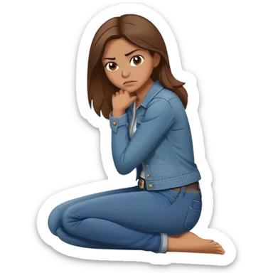 angry woman with brown hair sitting in profile on a floor hugging her knees in jeans avoiding conversation  sticker